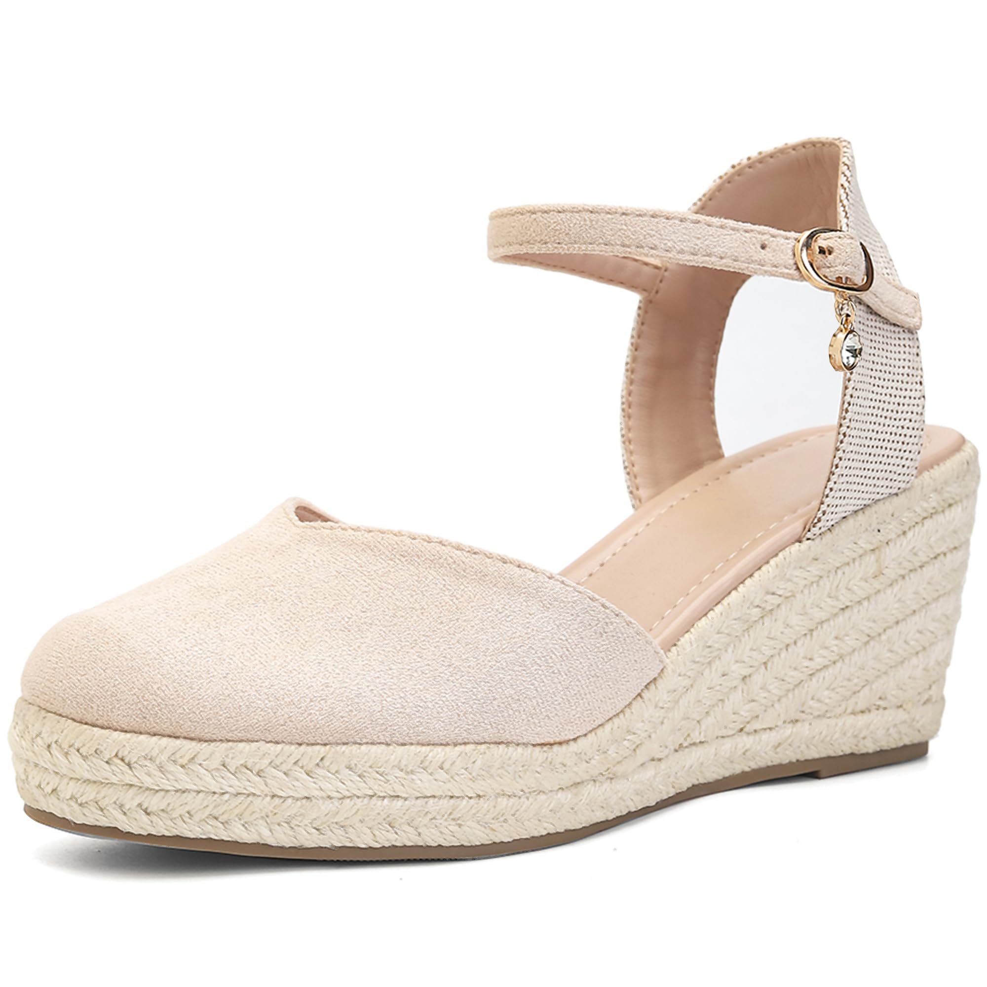 Womens Espadrilles Sandals, Closed Toe Platform for Women Adjustable Ankle Strap Casual Comfortable Wedge Sandals