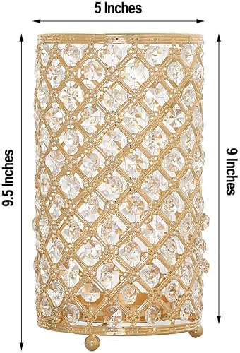 Miniatura 2 de Efavormart - Juego de 2 portavelas votivas de pilar con cuentas de cristal de metal dorado de 9 pulgadas jarrón de cristal multiusos