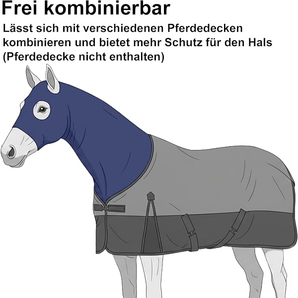 Capucha Elástica con Cremallera para Caballo, Ideal para Proteger el Cuello y la Cabeza con Comodidad - 5