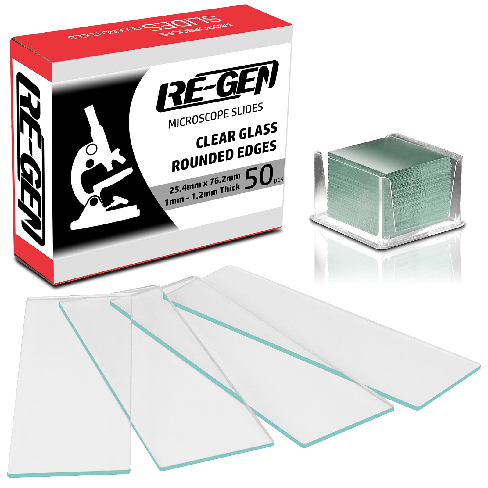 RE-GEN - 50pcs Blank Round Ground Edge Clear Microscope Slides + 100 Square Cover Glass Slips