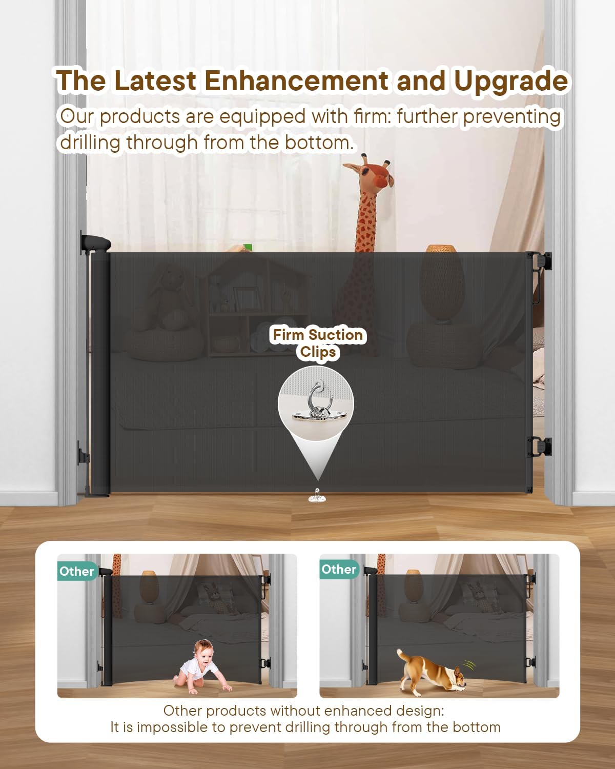 Retractable Baby Gate - 55 Wide Mesh Pet Gate with Anti-Crawling Hook, Safety Lock, One-Hand Operation, 34 Tall Baby Gate for Stairs, Doorways, Hallways, Garage, Indoor Outdoor, Black