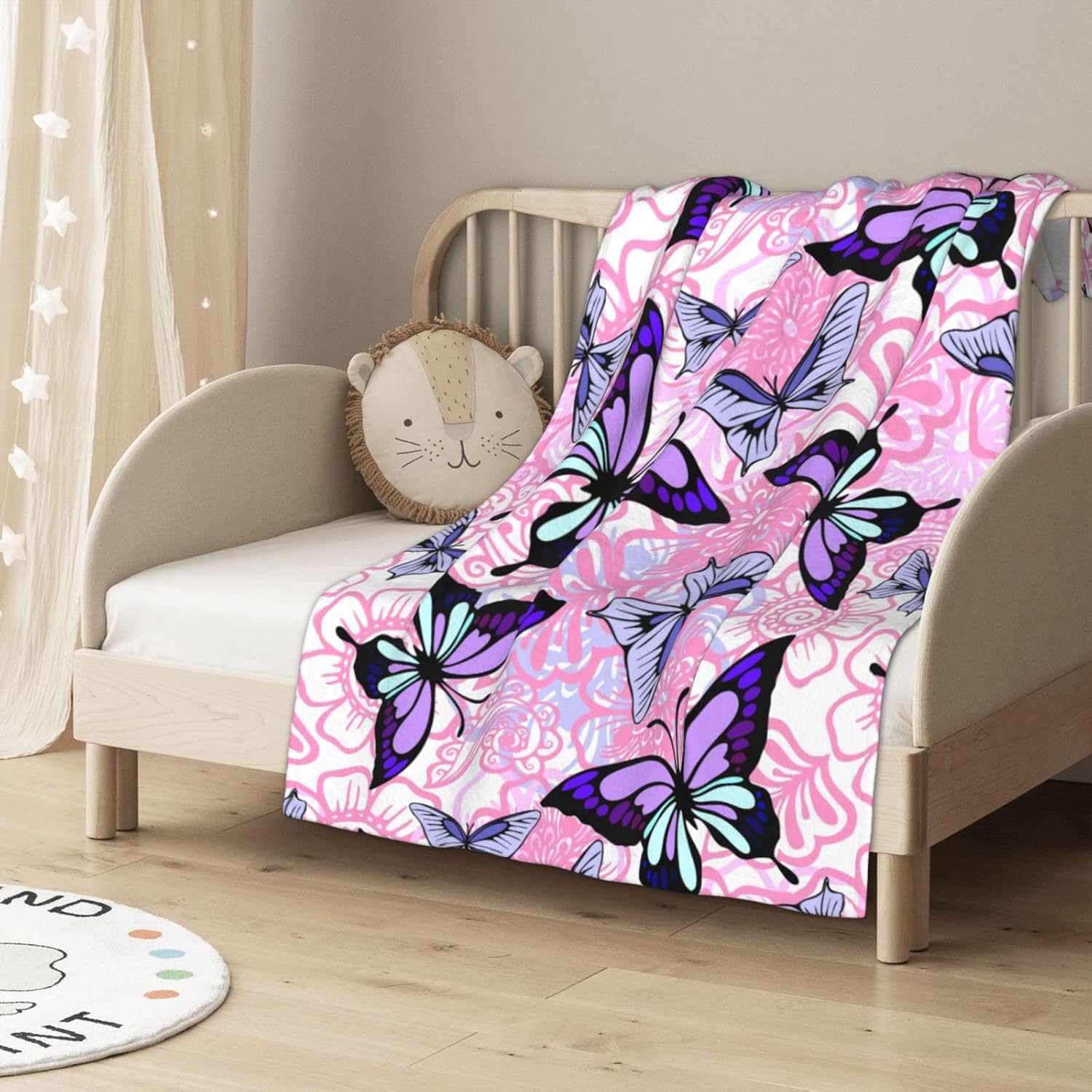 Pink Floral Purple Butterfly Blanket, Soft Blankets Flannel Bed Throw Cozy Lightweight Plush Gifts for Girls Women Sofa Couch Bedroom Living Rooms Warm All Season, Home Decor, Small 50"x40" - Image 3