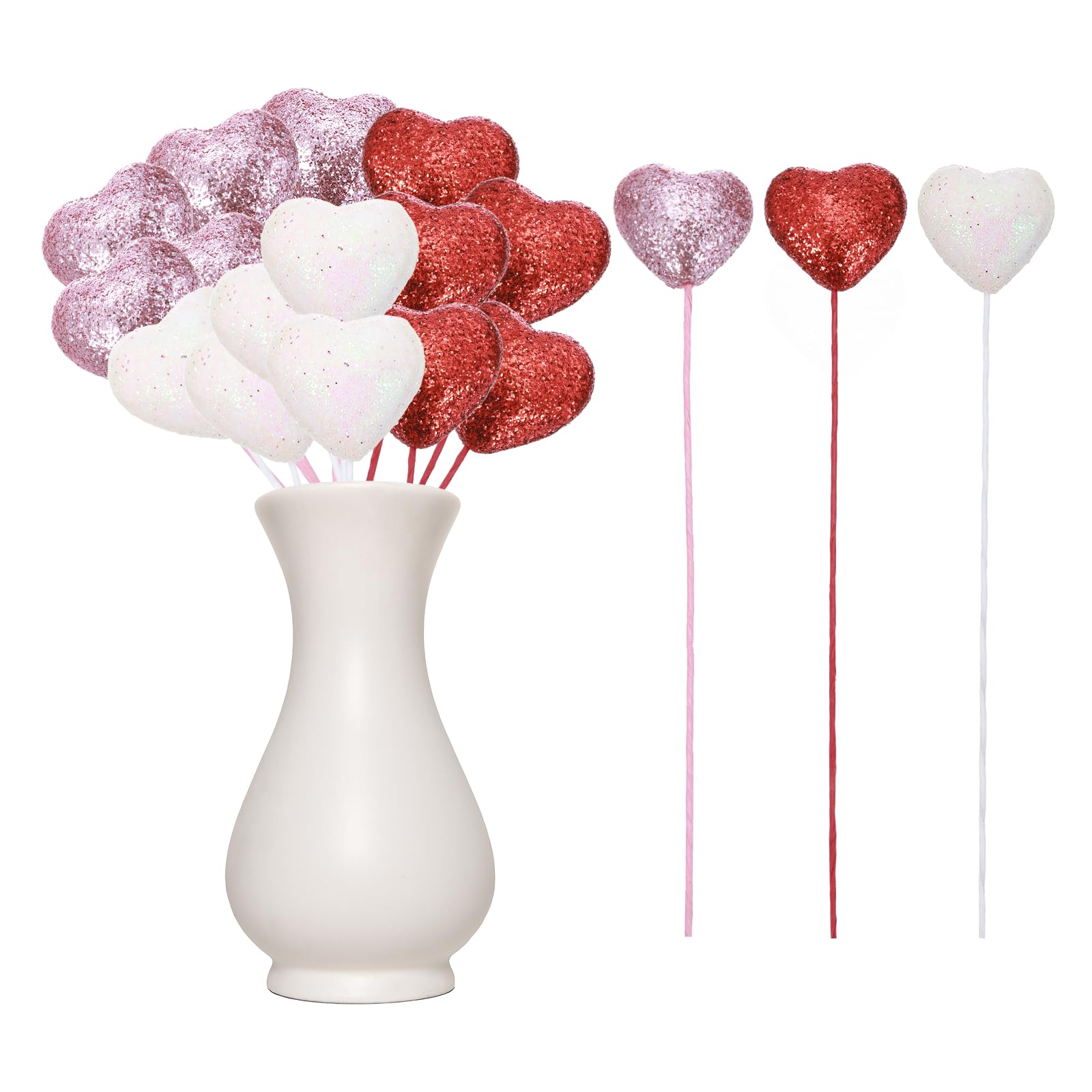 Pics cœur en mousse rouge et rose pour grand vase de table Saint-Valentin