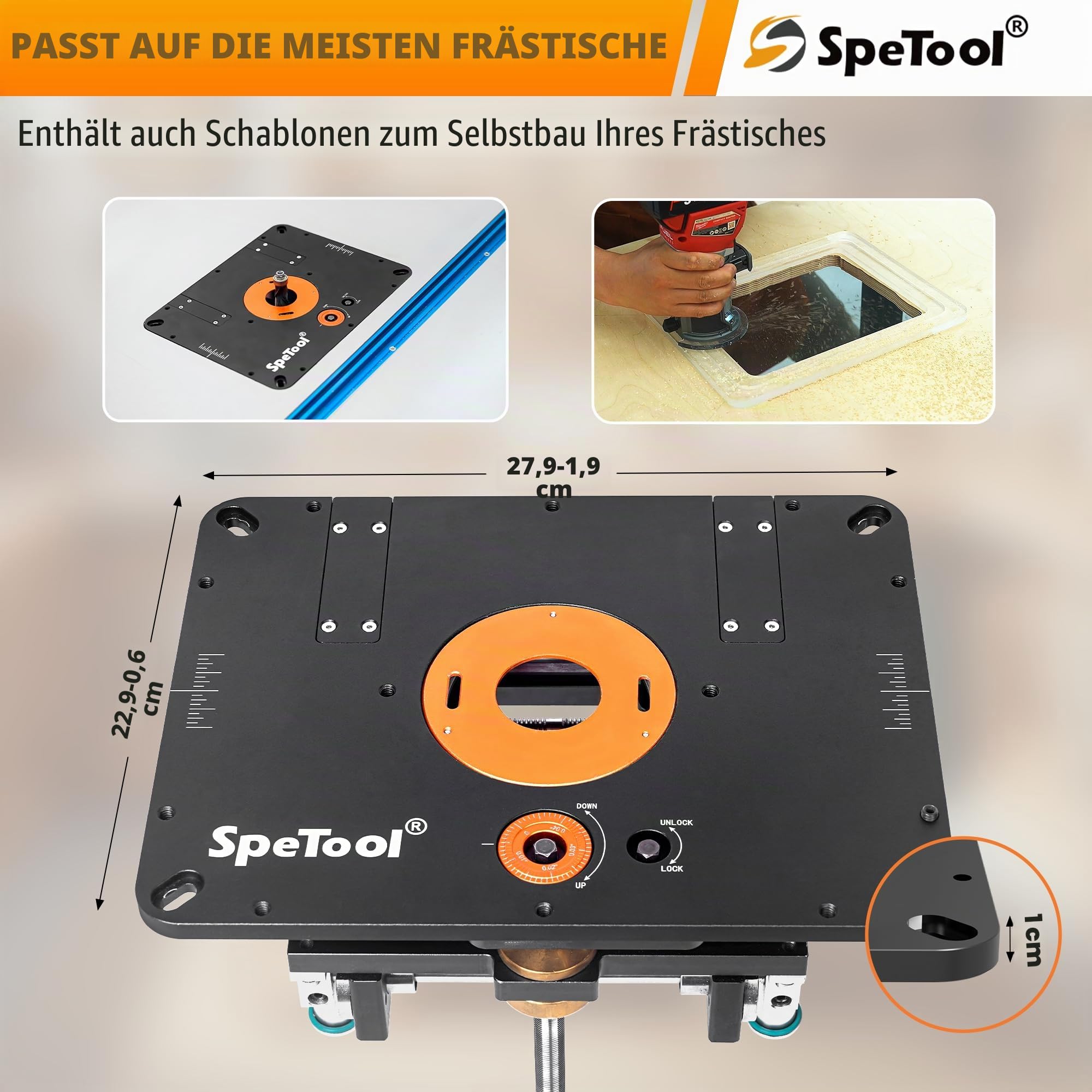 SpeTool Oberfräsen-Hubtische, kompatibel mit 6,5-10,7 cm Oberfräsen