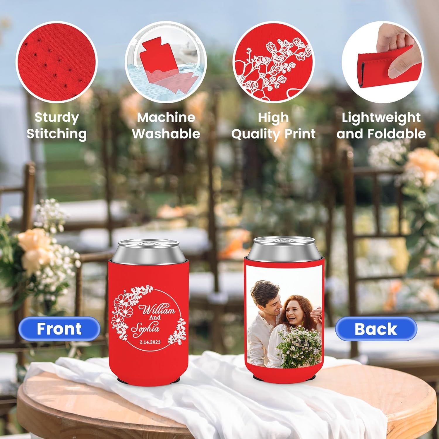 20Pcs Bulk Custom Beer Can Cooler Insulator Drinks Sleeve for Cold Beverages, Reusable Neoprene Holder for Water Bottles or Soda, Collapsible Customizable for Wedding