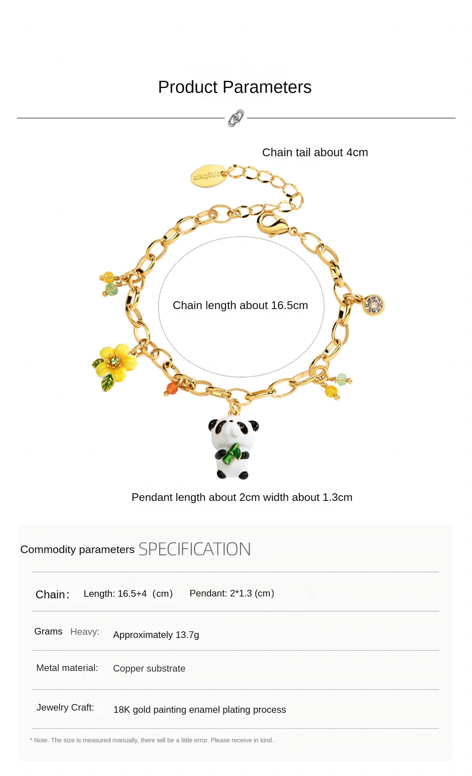 Girls' Jewelry, Cute Panda Bracelet, Women's 3D Animal Faience Flower Hand Accessories, prezent urodzinowy, prezent na wymianę, Mittelgroße, Miedź, Bez kamieni szlachetnych