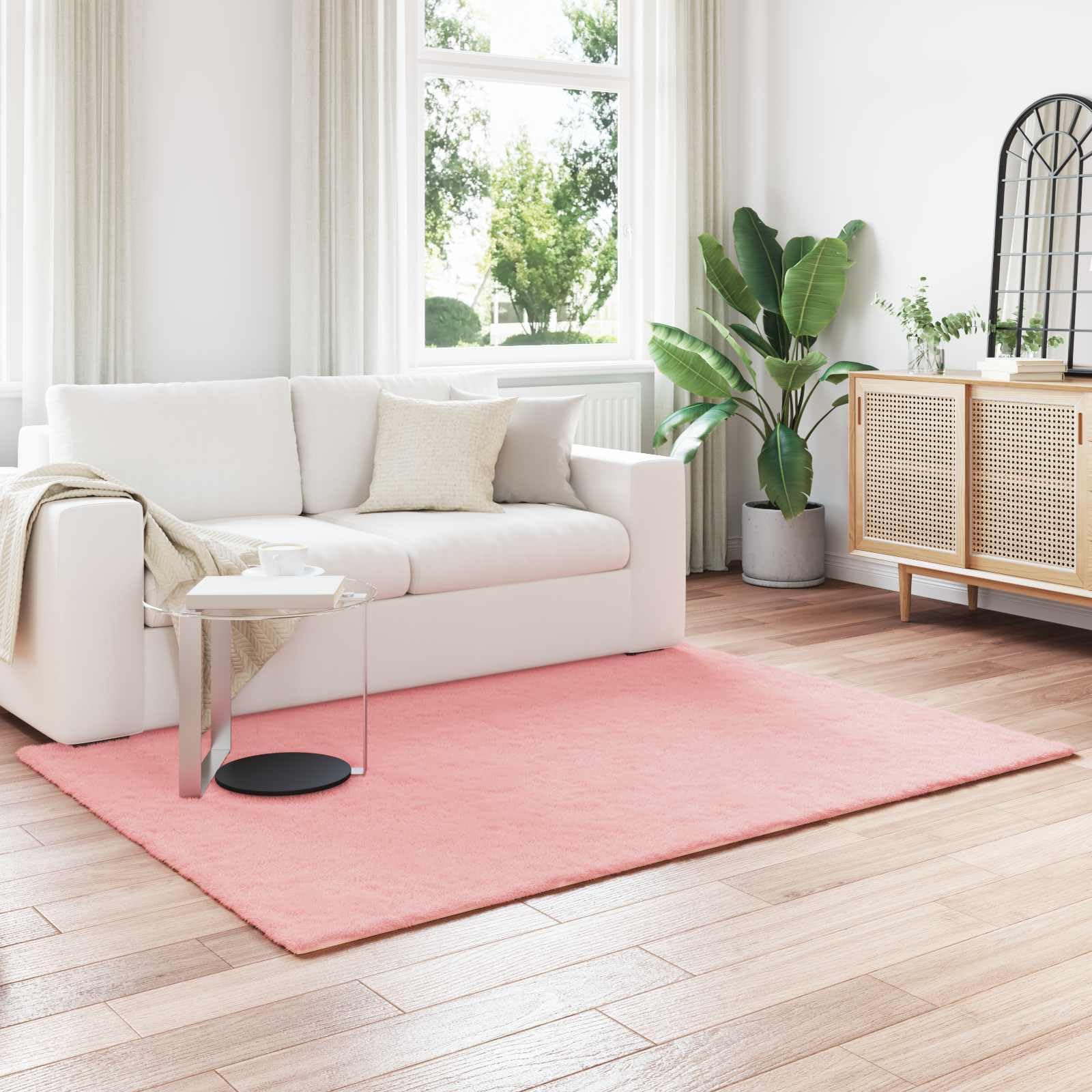 Olite Alfombra de pelo sintético de conejo, color rosa, 140 x 200 cm, extrasuave, rectangular, poliéster, duradera, para dormitorio y salón
