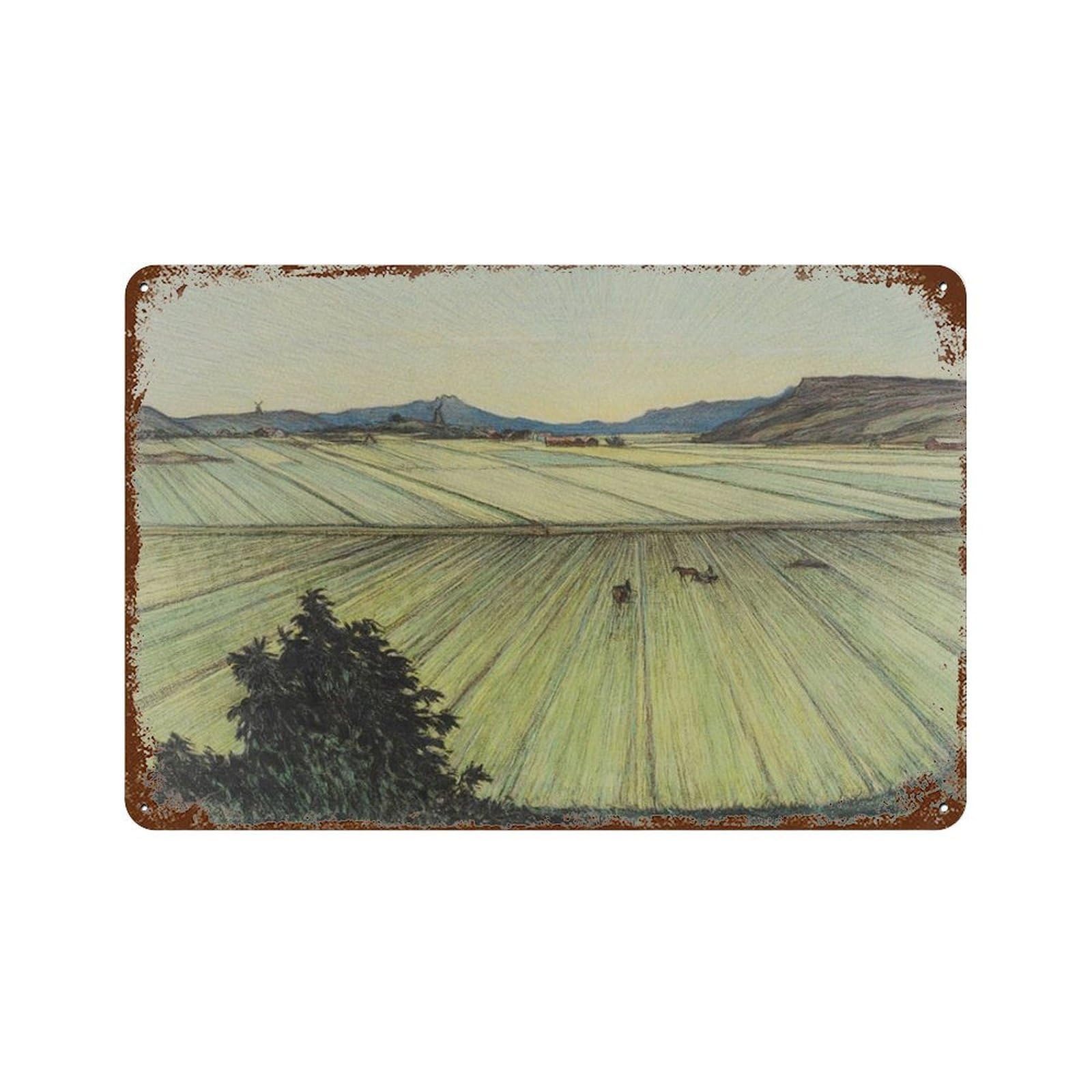 xiaoxiaoshen Wheat Field， Landscape With Fields, Vintage Painting Wall Decor Art Metal Tin Poster Modern Home Decor Art Home Bar Shop Decorations Vintage Sign 20x30cm