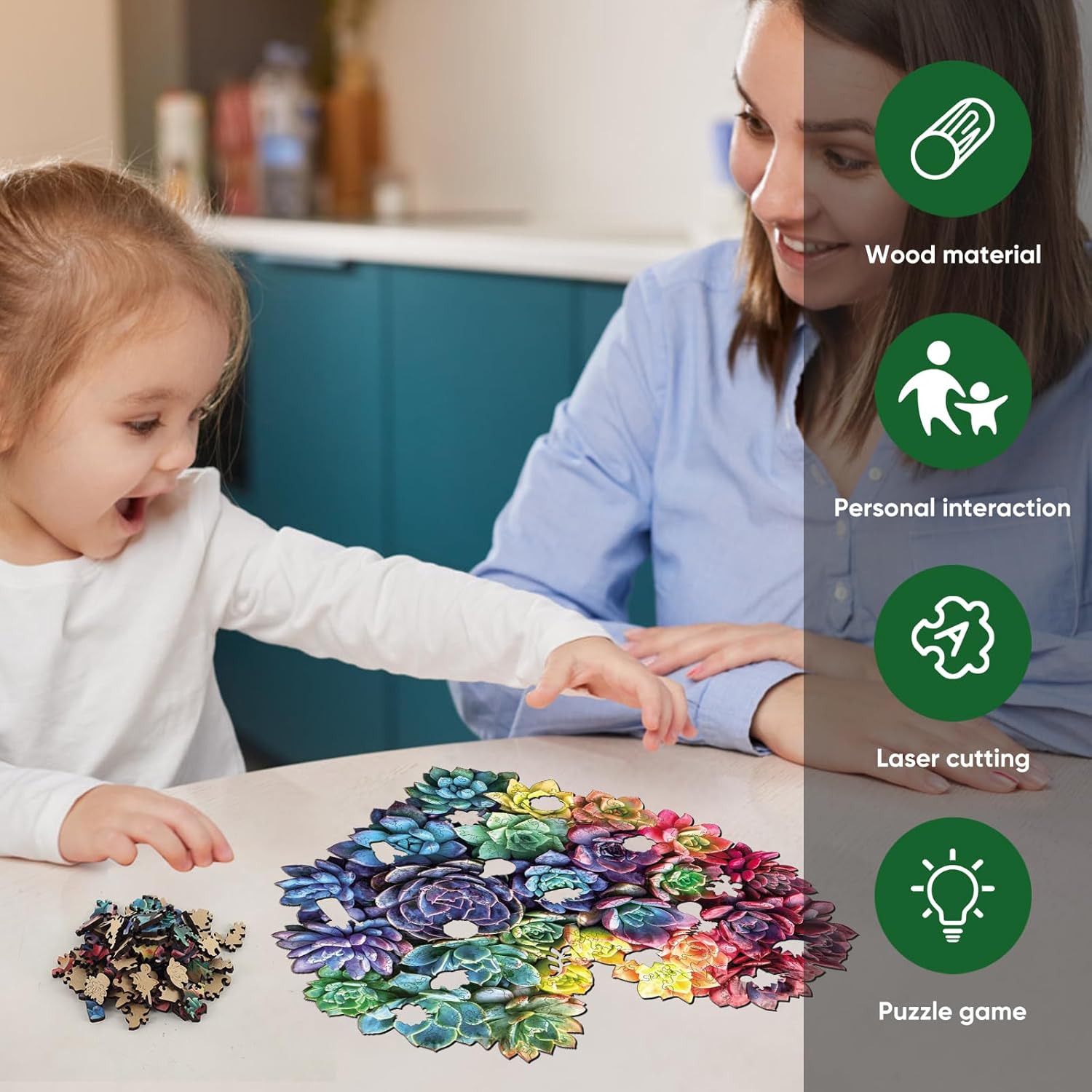 MYS A·U·R Heart Succulent Puzzles for Adults 200 Pieces, 5MM Thick Unique Shaped Flower Jigsaw Puzzles Birthday Gifts for Kids Family Game 11.8 * 12.6inch