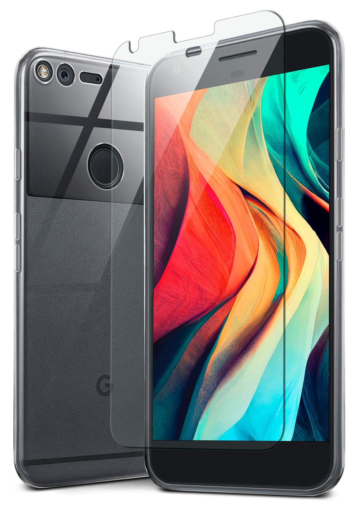 MoEx Funda de Silicona Compatible con Google Pixel [360 Grados] Protector de Pantalla de Cristal con Tapa Trasera Transparente para teléfonos móviles Compatible con Google Pixel