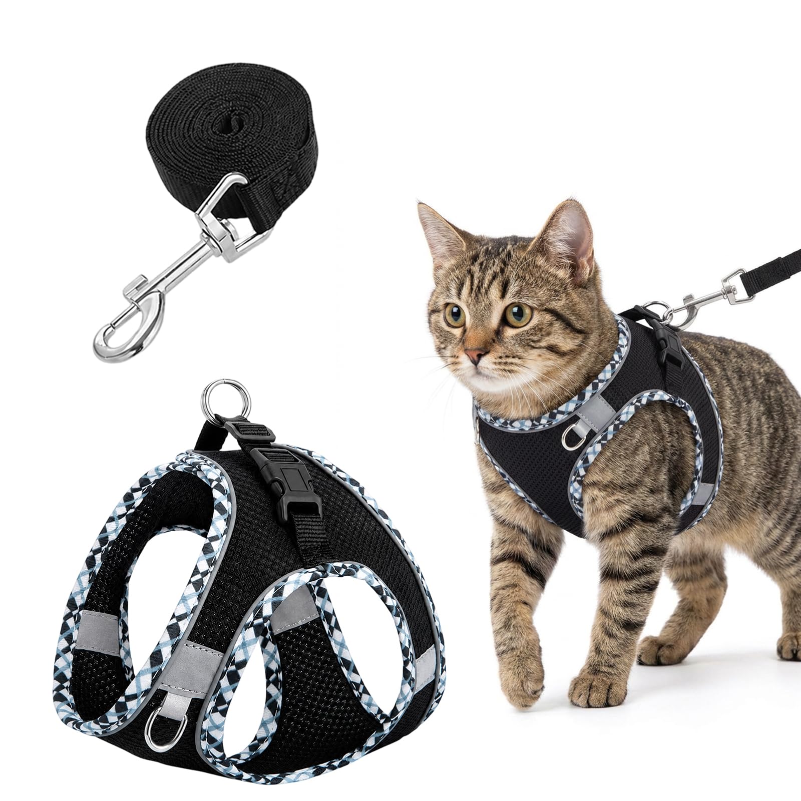 Cat Harness and Lead Set, Cat Harness with Lead, Escape Proof, Adjustable Secure Outdoor Adventures for Small Pets, Reflective Cat Leash for Evening Walks, Size S