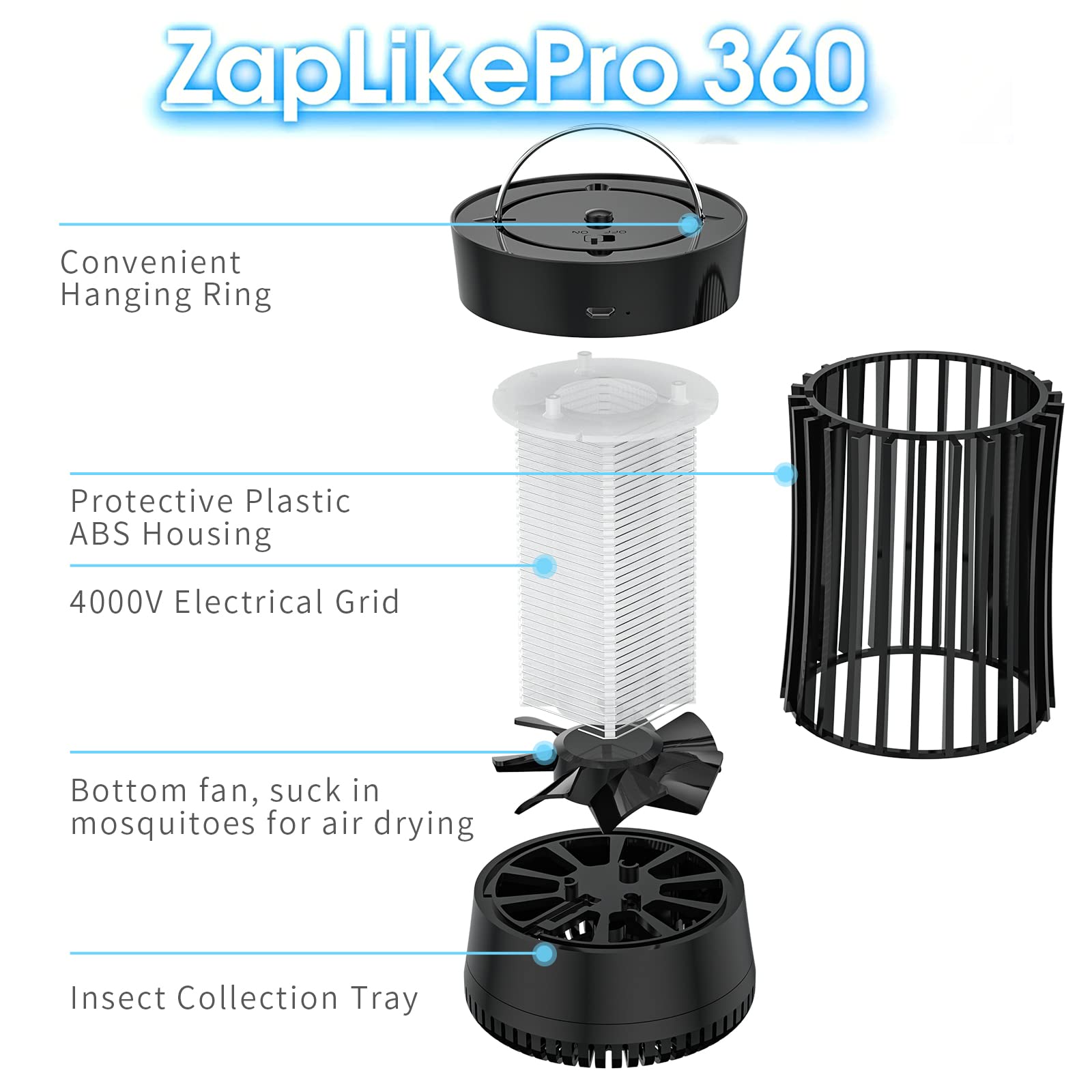 Lampe Anti-moustiques Portable AICase - Rechargeable, Pour Camping, Jardin, Maison (Noir)