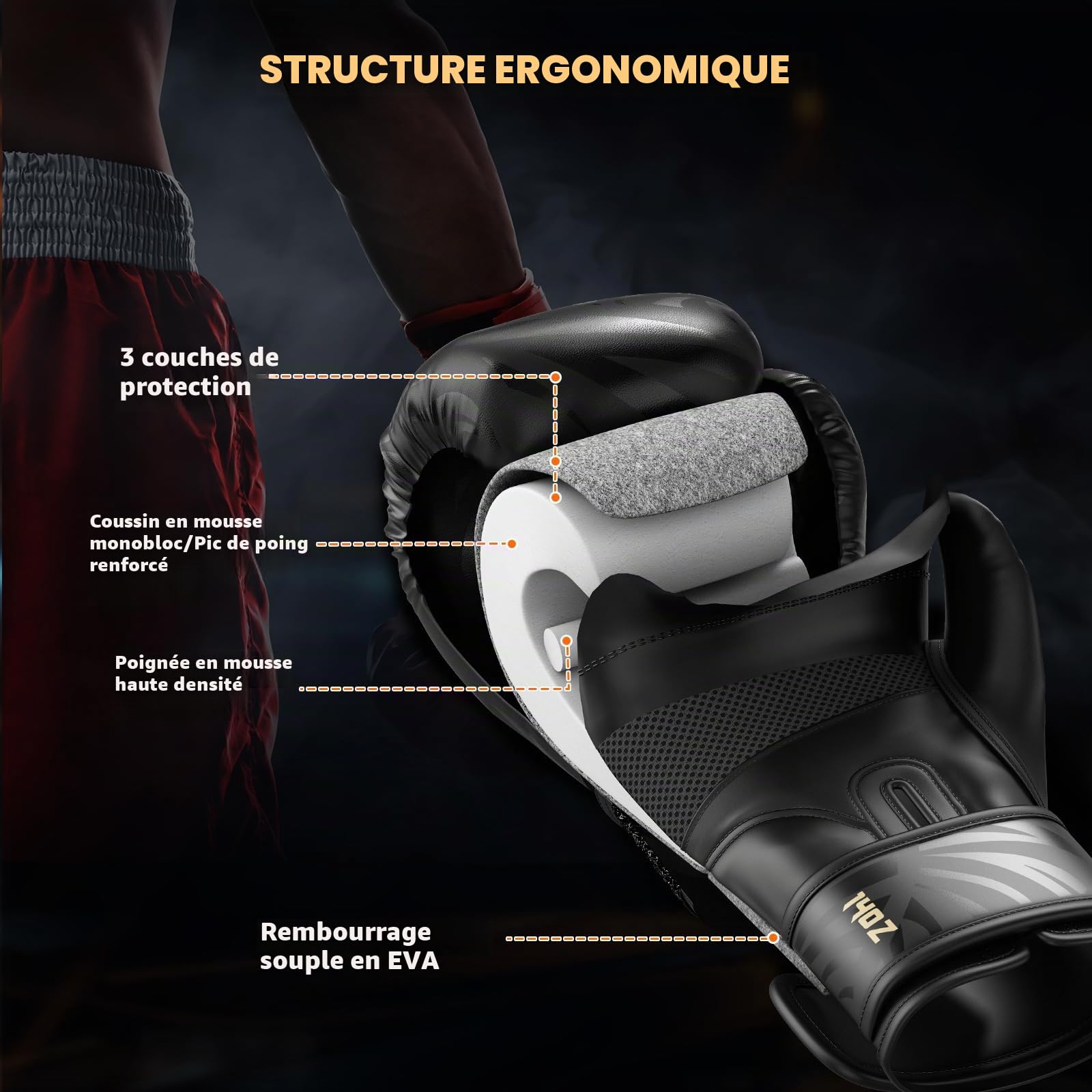 Dripex Gants de Boxe, Gants d'Entraînement de Boxe Cuir, Boxing Gloves Muay Thai Kickboxing MMA, Gants pour Sac de Frappe, pour Hommes Femmes Adulte Jeunes(8 10 12 14 16 oz)