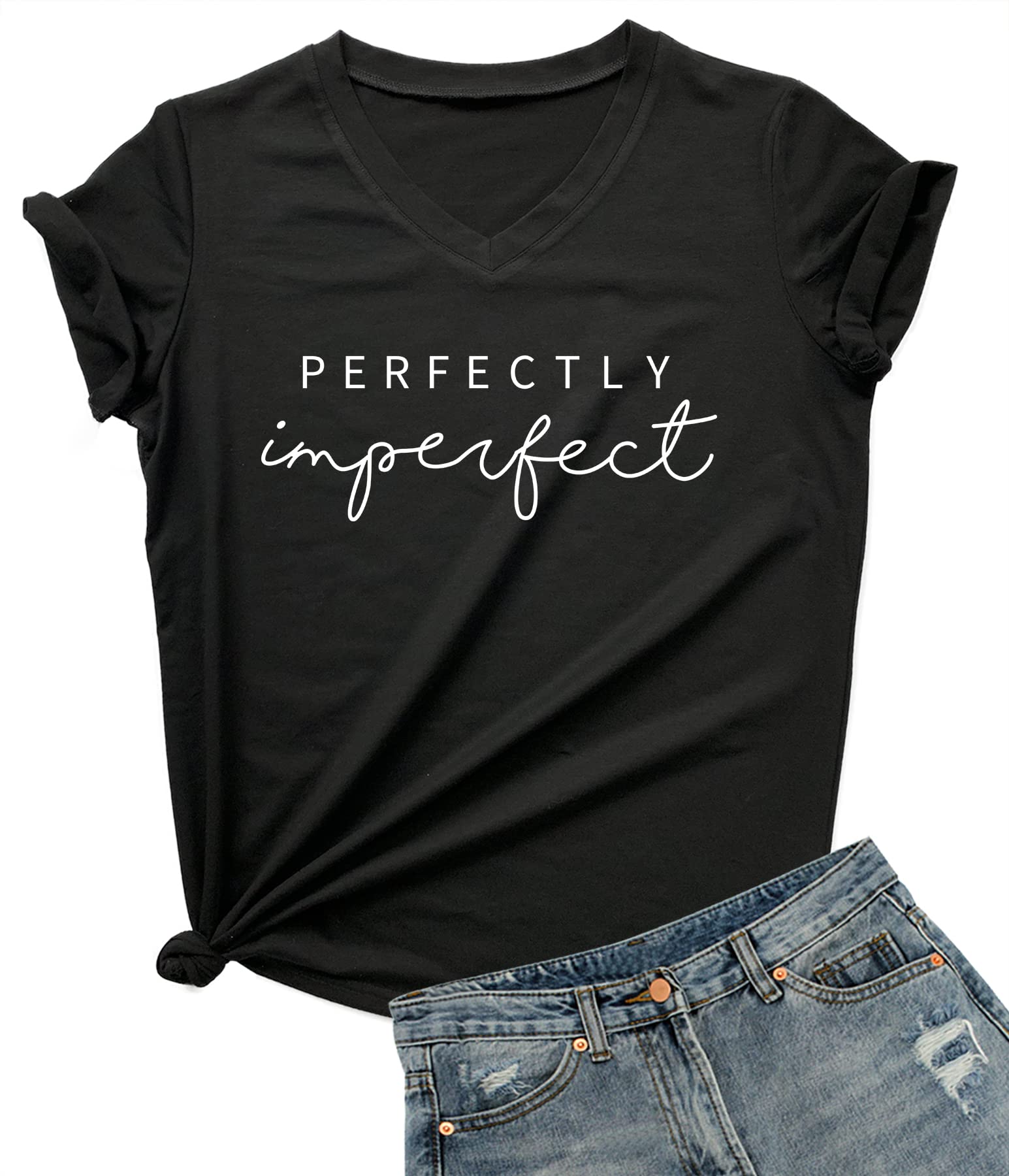 DANVOUY Womens V-Neck Letter Print T-Shirt Funny Graphic T Shirt Short Sleeve Tops