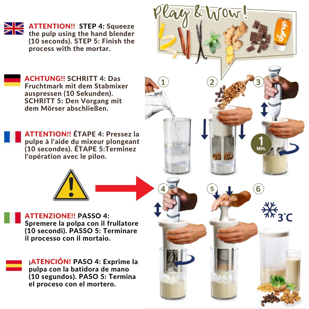 Nut Mylk Maker Nussmilchbereiter Basic, 2-teilig, Emulgierfilter für Suppen, Saucen, Vinaigrettes, Pflanzenmilch, Kaffeespezialitäten, Cocktails etc. 0,5L bis 3L in 1 Minute. QR mit Rezepten