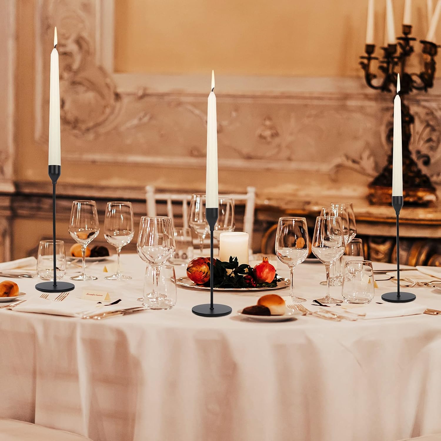 Ganydet Candle Holders for Table Centerpiece, Matte Black Candlesticks Holder, Iron Taper Candle Holder Set of 3, Long Candle Stand for Party, Wedding, Dinner : Home & Kitchen