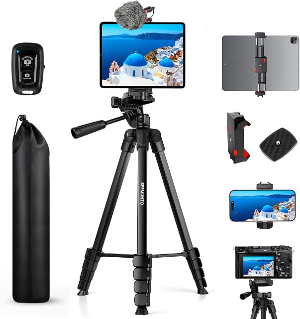 170 pour iPhone iPad, Trépied caméra en aluminium professionnel avec sac de transport à distance sans fil, téléphone cellulaire de voyage Trepied pour l'enregistrement vidéo Selfie Stick Live Stream Vlogging
