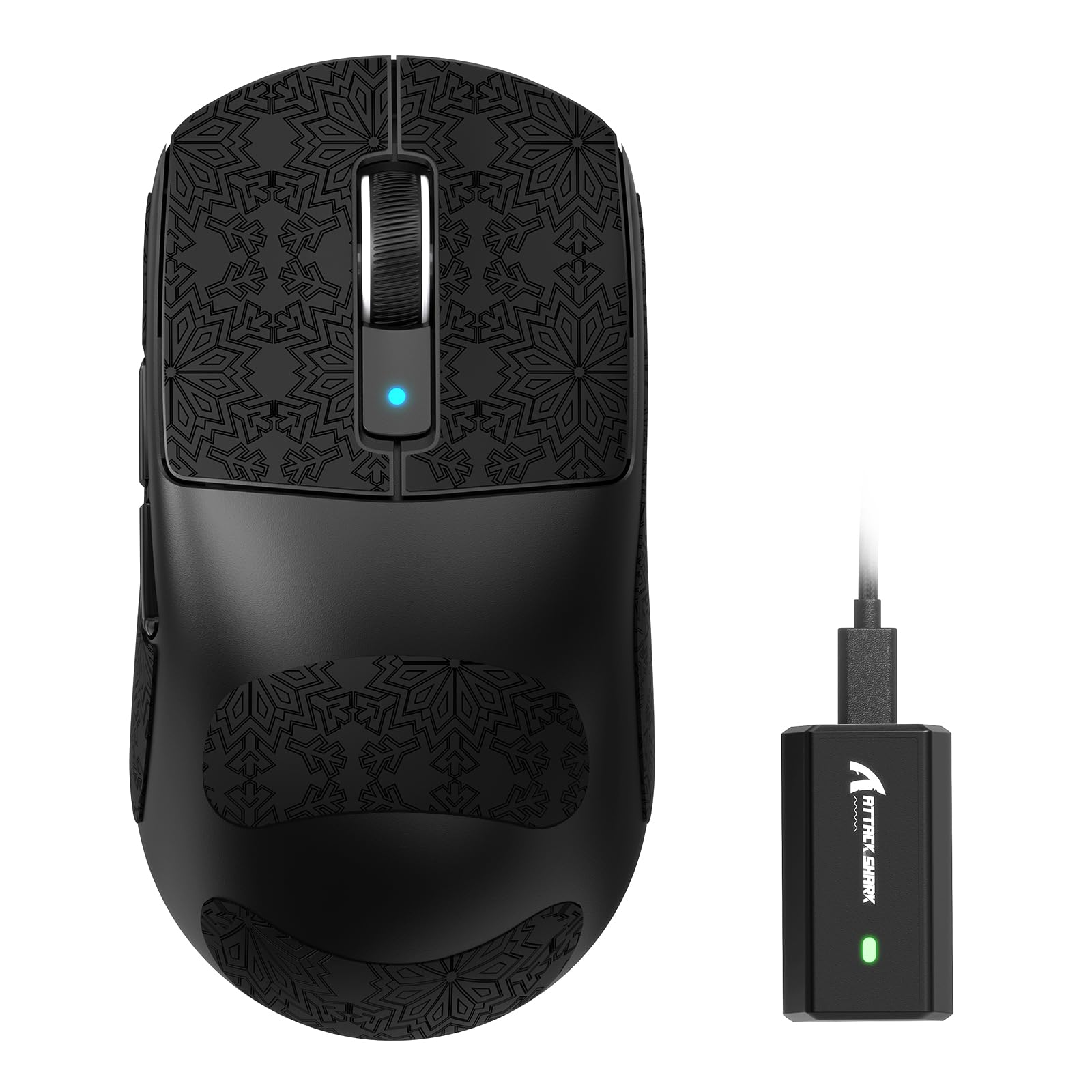 ATTACK SHARK R6 Ratón inalámbrico para Juegos de 8 KHz, Superlight 42 g, MCU Nordic 52840, Sensor para Juegos PixArt PAW3950MAX, BT/2,4 G/cableado, 42000DPI, Grip Tape, batería de 250 mAh(Negro)