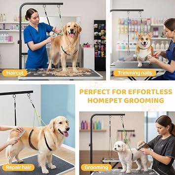 29 H Adjustable Height Dogs Grooming Arm with Clamp, Dog Grooming Table Arm with Loop Noose and No Sit Haunch Holder, Perfect Dog Restraint for Small & Medium Dogs,Arm for Grooming Tables