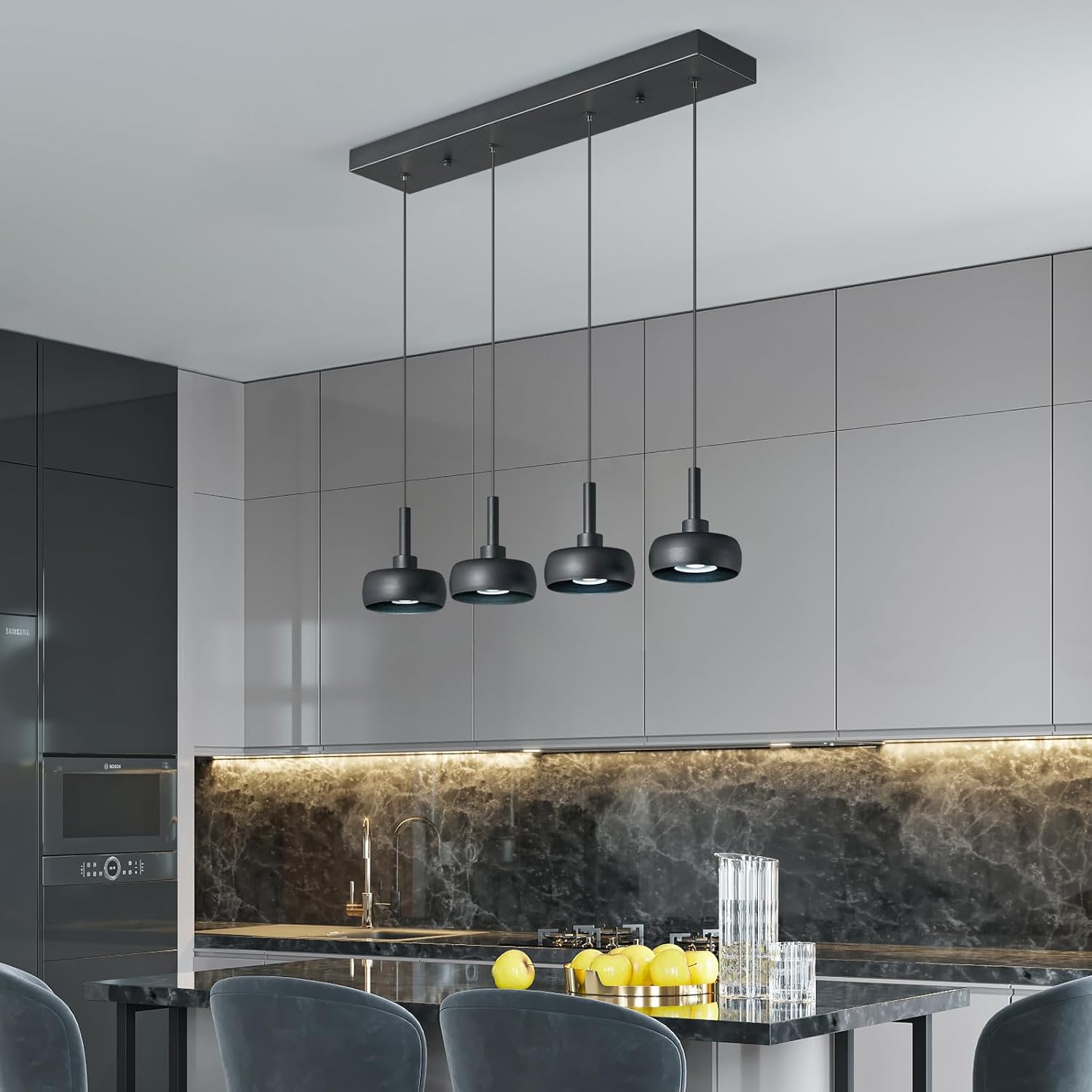 Modern Black Mini Pendant Lighting for Kitchen Light Fixtures Ceiling Hanging Over Dining Room Table Bathroom for Kitchen Island Living Room Dining Room(4-Lights)