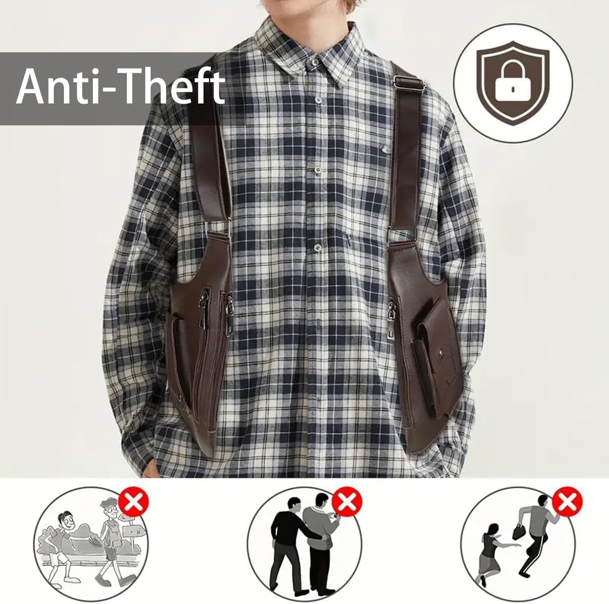 Premium Leather Adjustable Underarm Shoulder Bag for Men & Women, Anti-Theft Invisible Underarm Bag, Water Resistant