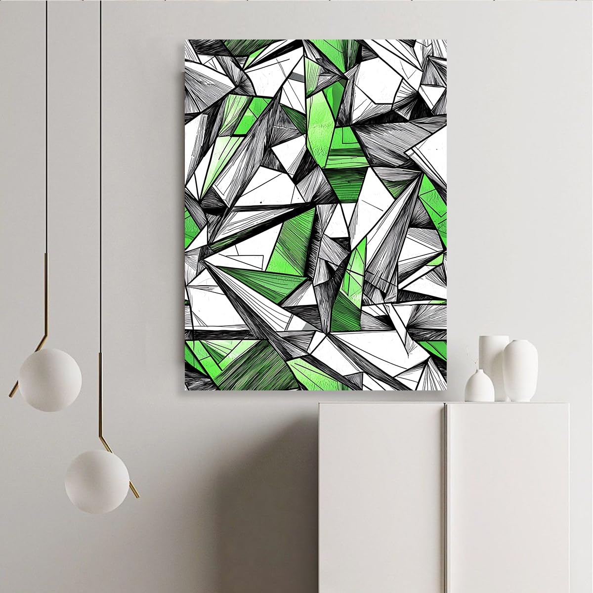 Cuadros en Lienzo Sin Marco Polígono Verde, Pintura Bloque Abstracto Geométrico Prisma 3D Moderno para Salón Dormitorio 80x120cm