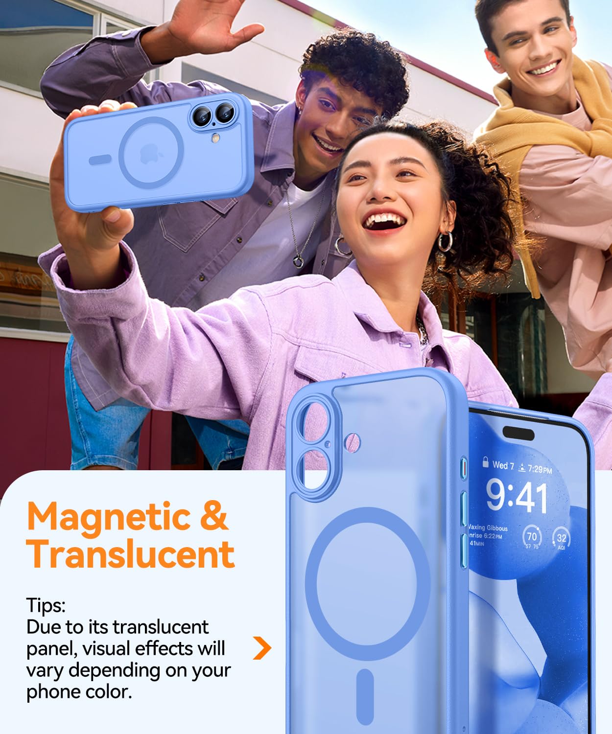 CANSHN Cover Magnetica per iPhone 17(6,3 Pollici), Compatibile con MagSafe, [Protezione Completa Della Fotocamera], Custodia Traslucida Opaca Protettiva Sottile Antiurto,Blu Oltremare