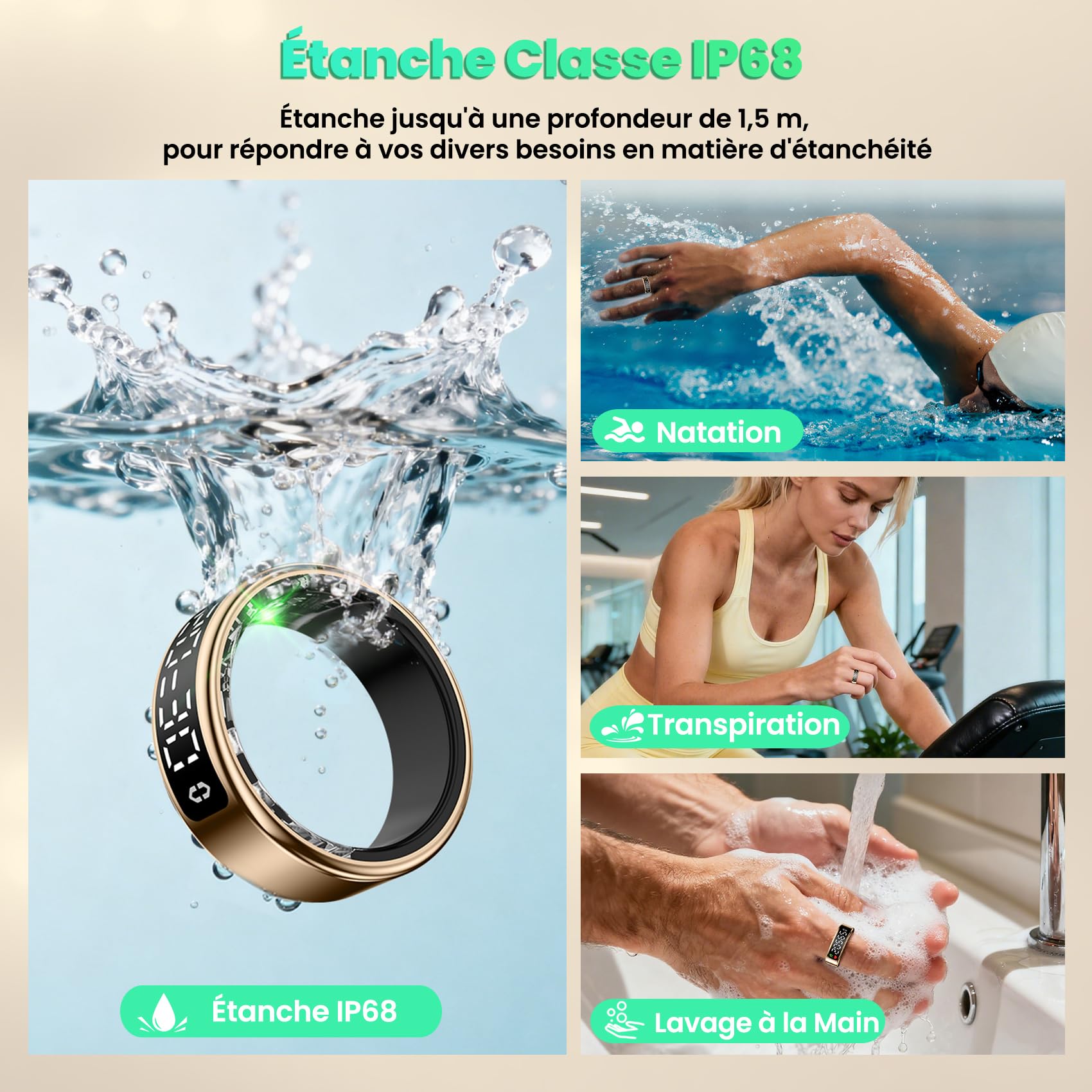 Bague Connectée Femme et Homme, 2026 Smart Ring avec Écran LED, IP68 Étanche, Tracker de Santé et Fitness avec Fréquence Cardiaque/SpO2/HRV/Sommeil/Stress, Compatible avec iOS et Android