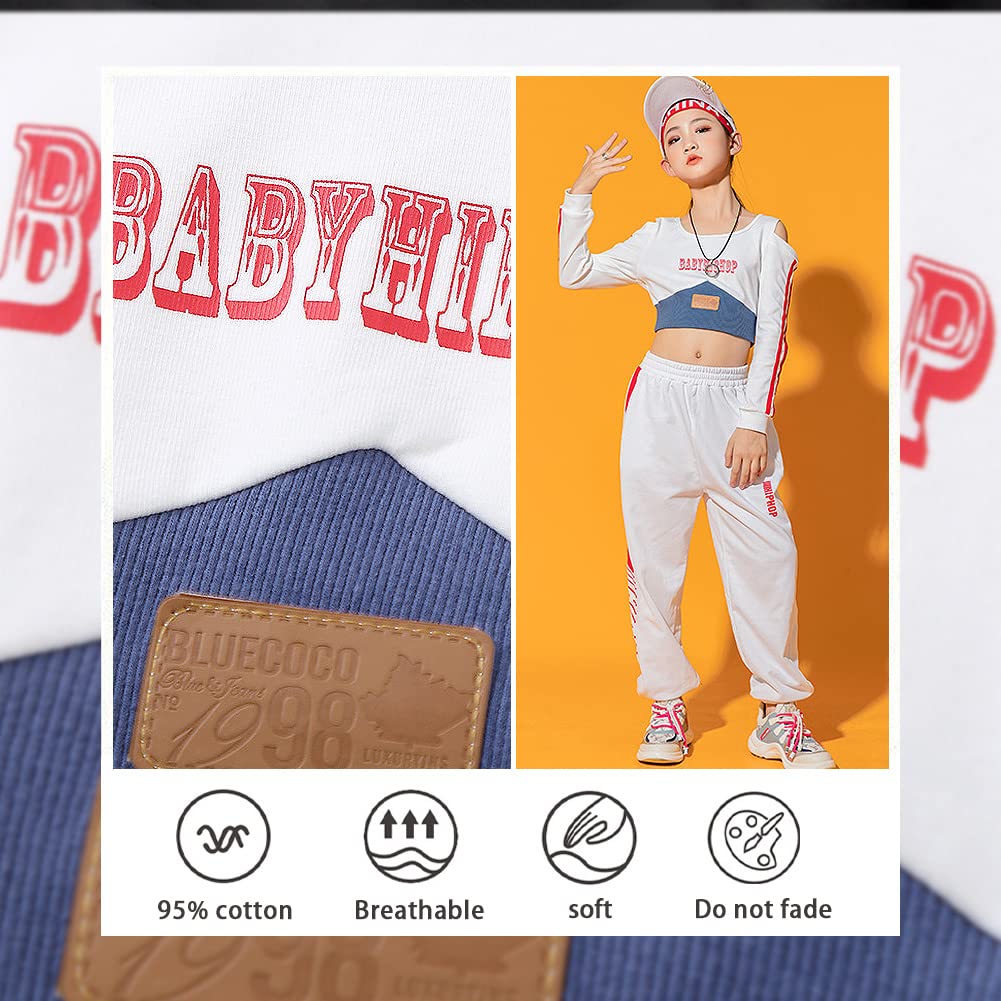 Ropa Niña Traje Elegante Jazz Hip Hop Top Corto Cintura Alta + Pantalones Correr Conjunto 2 Piezas para Edad 3-17 Años