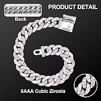 Vista 5 de Collar para perro WimuPath de plata con diamante rosa - estilo cubano, cadena de metal con hebilla de seguridad, collar de lujo duradero para perros
