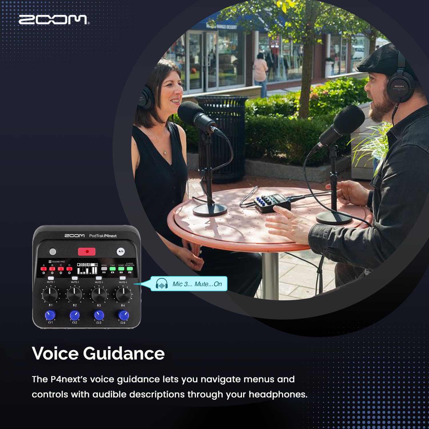 Zoom PodTrak P4next - Registratore audio multitraccia portatile, con 4 ingressi microfono, microfono portatile, cuffie, supporto per microfono, filtro pop per interviste, registrazione remota degli