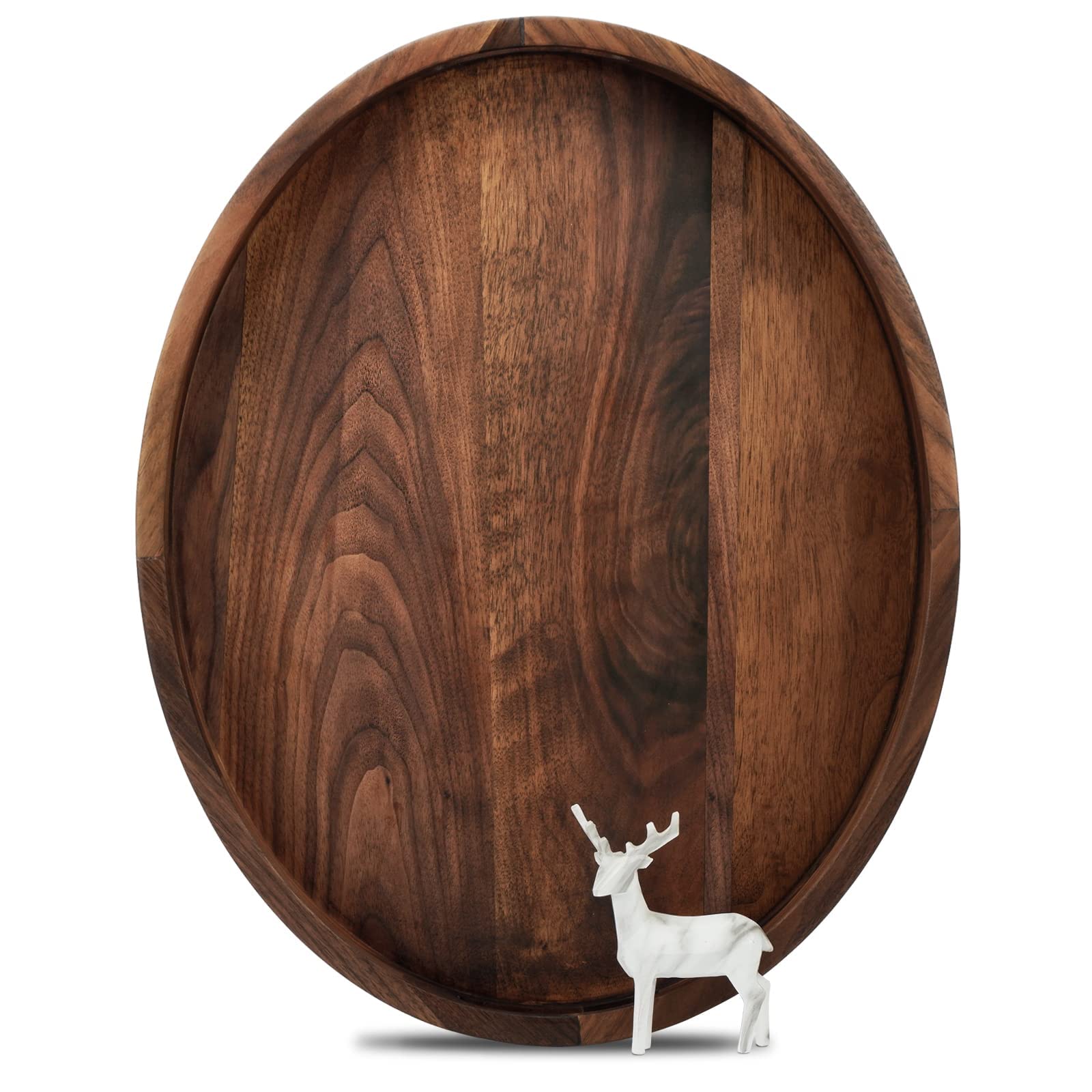 MAGIGO 20" Extra Large Round Walnut Wood Ottoman Tray With Handles - Solid Black Walnut Serving Tray For Coffee, Breakfast, Or Decor - View #5