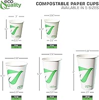 Vista 4 de Vasos de papel compostables de 12 onzas, tazas de café de papel blanco biodegradables desechables con forro de ácido poliláctico (PLA), tazas