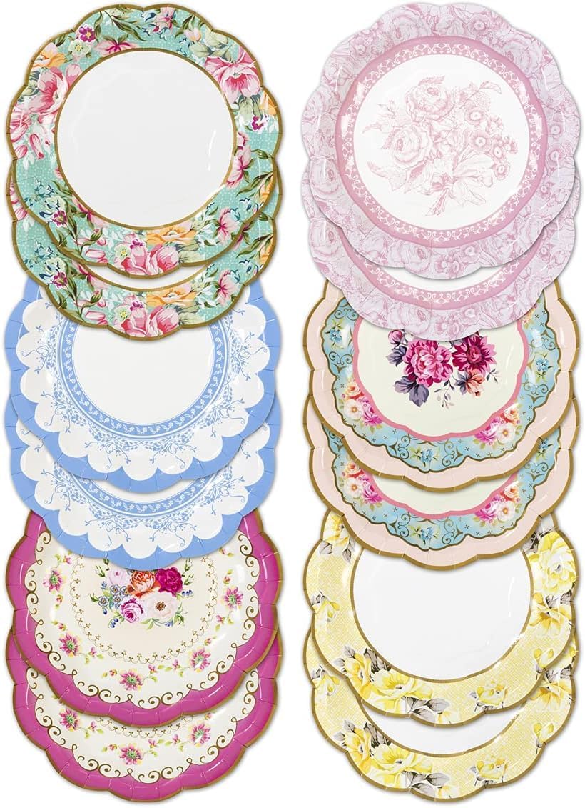 Talking Tables Truly Scrumptious Vintage Floral Small Paper Plates, 12 count, 6.75 inches, for a Tea Party or Picnic, Multicolor