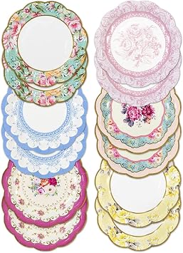 12 x Vintage Floral Disposable Paper Plates for Mothers Day - Truly Scrumptious Afternoon Tea Party Decorations, Tableware For Birthday or Baby Shower, Wedding Width 7"