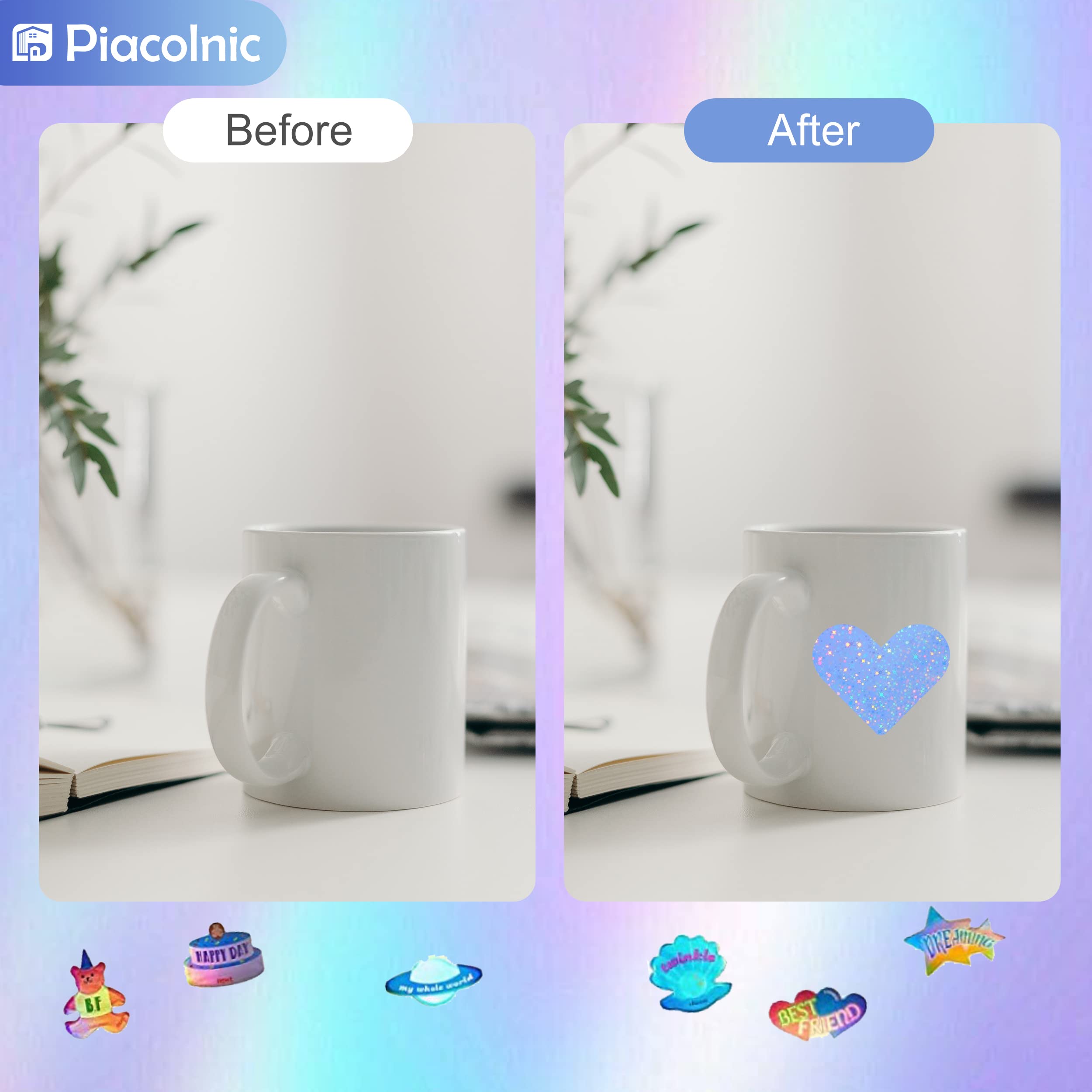 20 Carta Adesiva in Vinile Stampabile, 5 stili A4 Carta Adesiva Olografica Autoadesiva Pellicola Olografica Holographic Sheet Compatibile con Stampante a Getto d'Inchiostro/Laser per Fai Da Te