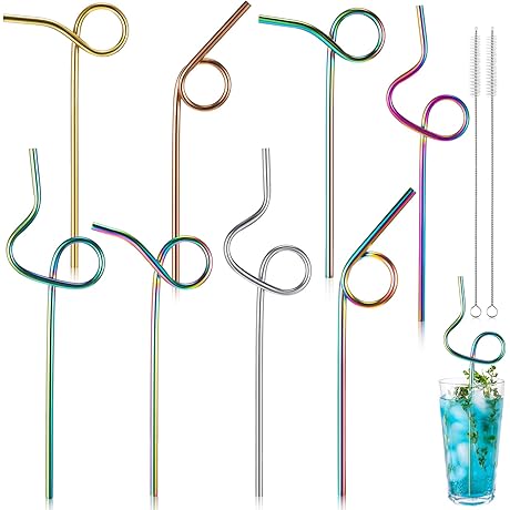 Gejoy Reusable Stainless Steel Straws with Silly Curved Designs