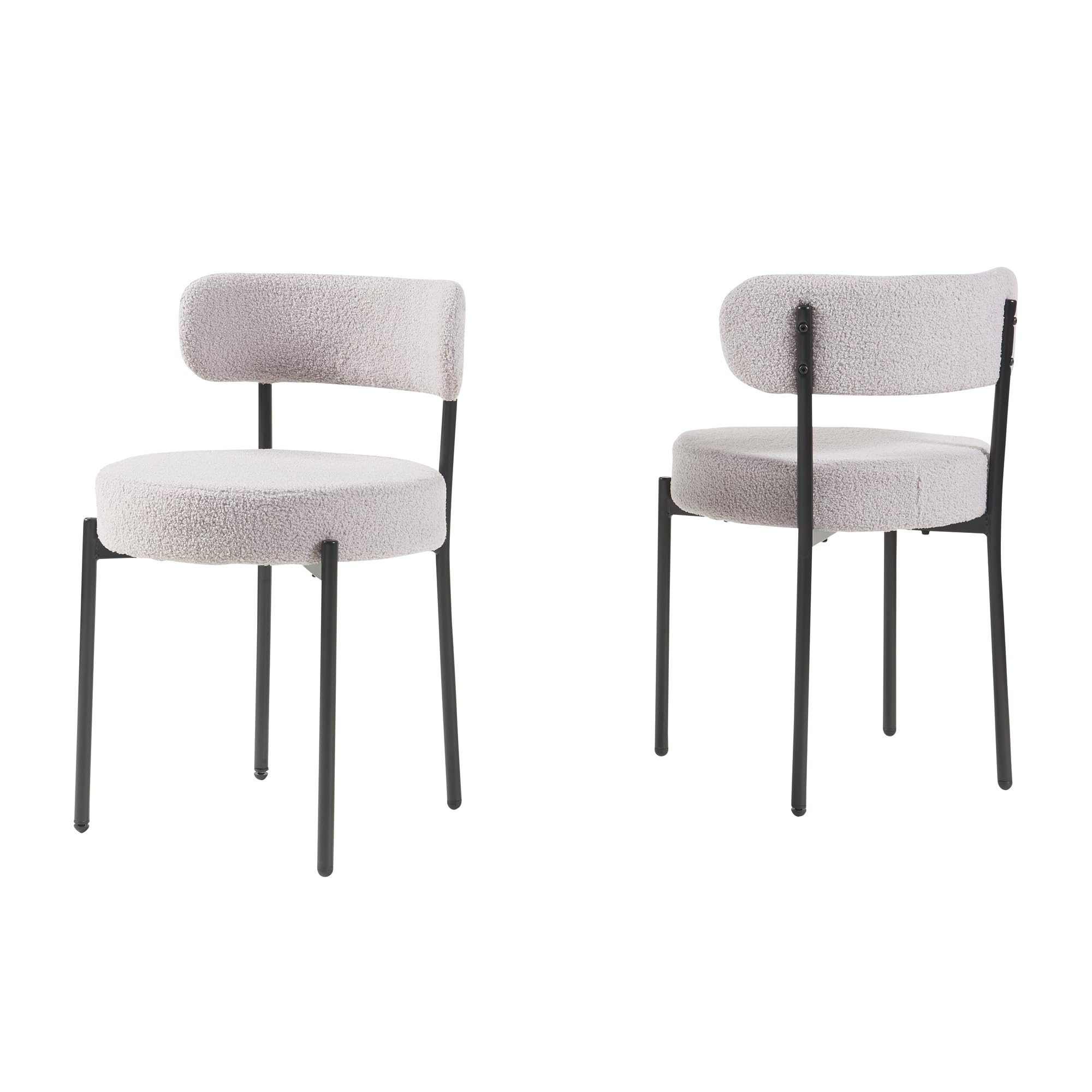 Panana Set of 2 Dining Chairs, Modern Dining Room Chair,Mid-Century Round Upholstered Boucle Kitchen Dining Chairs (Grey)