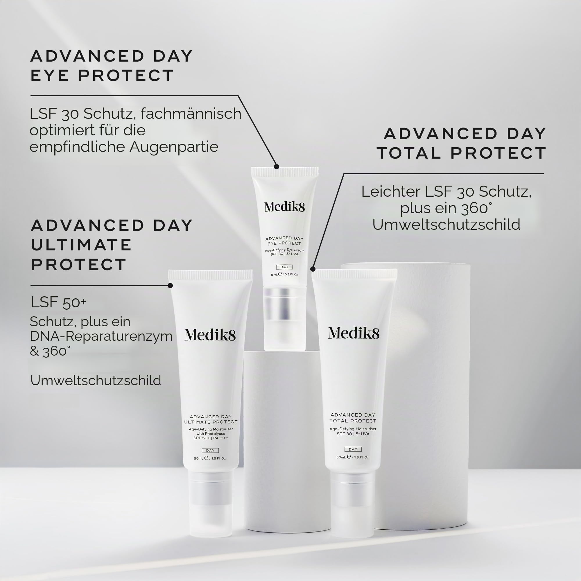 Medik8 Advanced Day Total Protect LSF 30 Feuchtigkeitscreme für das Gesicht - Feuchtigkeitsspendender & nicht fettender UVA-Schutz - Leichter Sonnenschutz & Feuchtigkeitscreme - 50ml