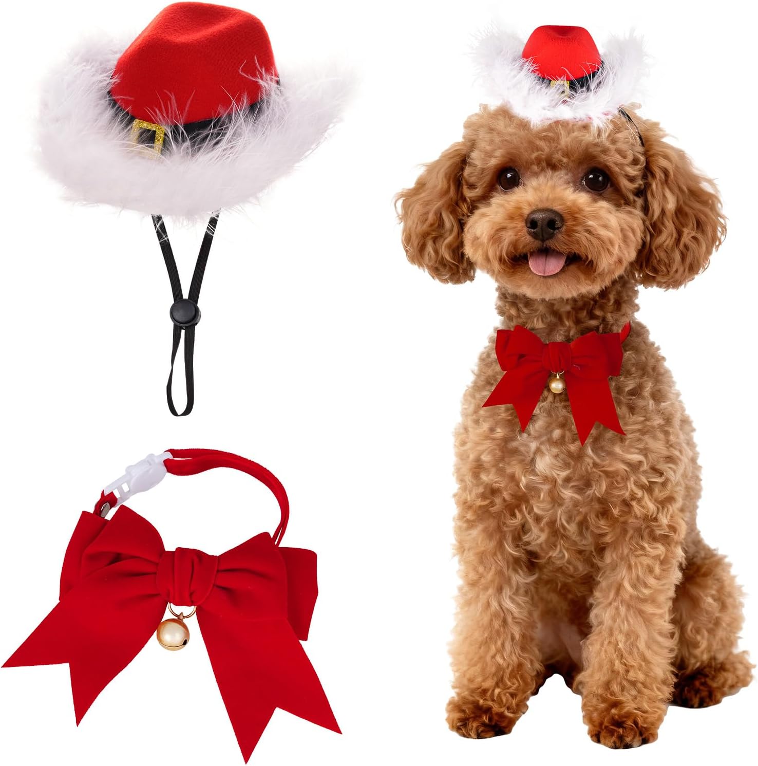 Disfraz de Santa Claus para Perro y Gato Pequeño Gorro y Corbata Roja 2 piezas