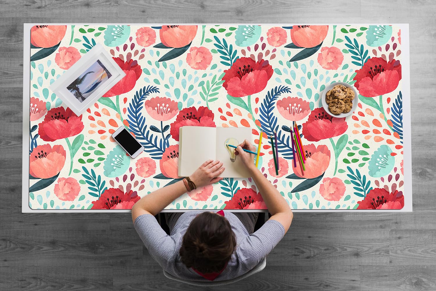 Sottomano da Scrivania 120x60 cm Protezione e Decorazione in Vinile PVC Antiscivolo Impermeabile Facile da Pulire Superficie Protettiva per Ufficio e Casa - fiore di papavero