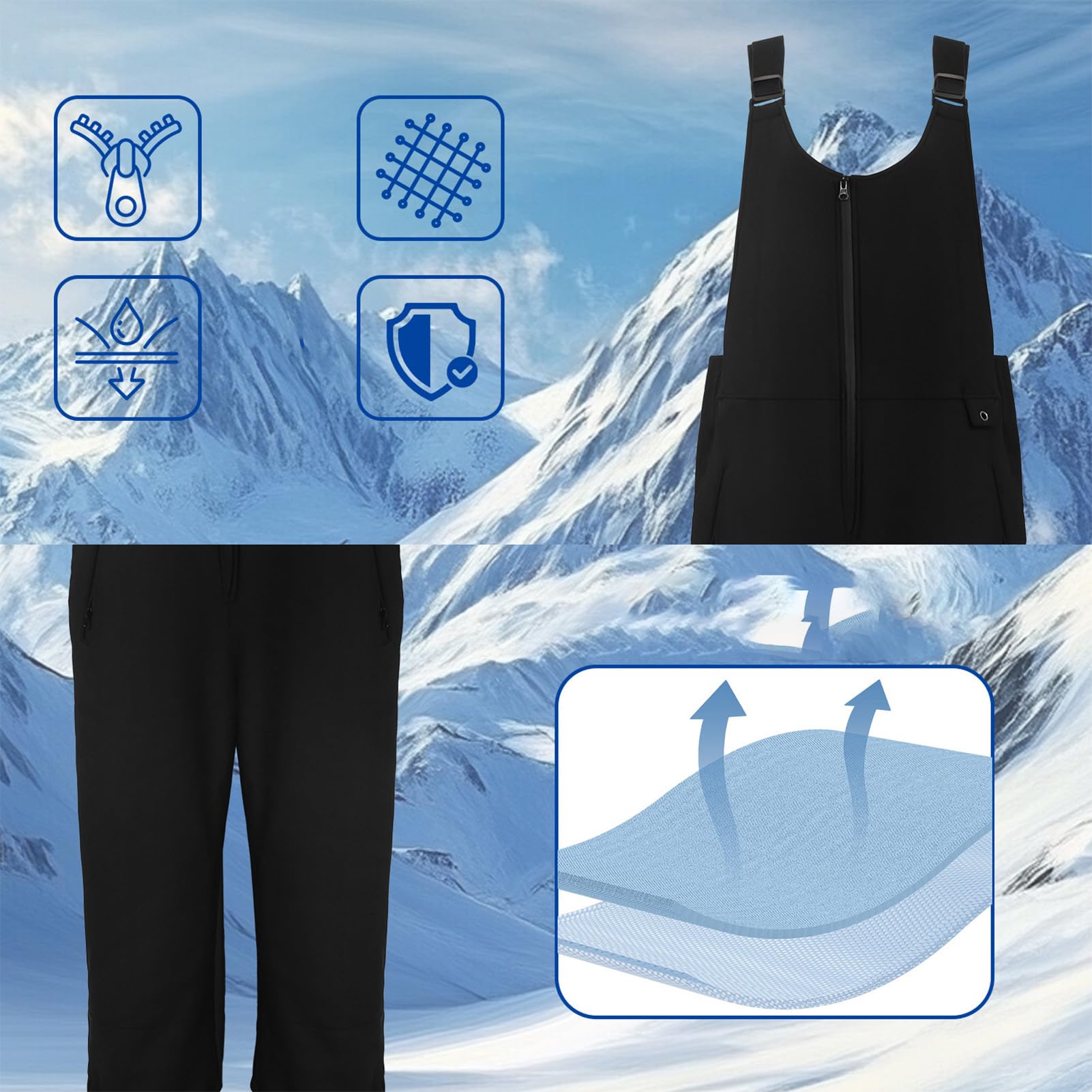 Traje De Esquí Mujer - Terciopelo Poliéster | Mono Con Correa Para El Hombro Ajustable Con Cremallera Lateral De 950 G, Pantalones Aislantes Impermeables A Prueba De Viento Que Mejoran El Calor Para A