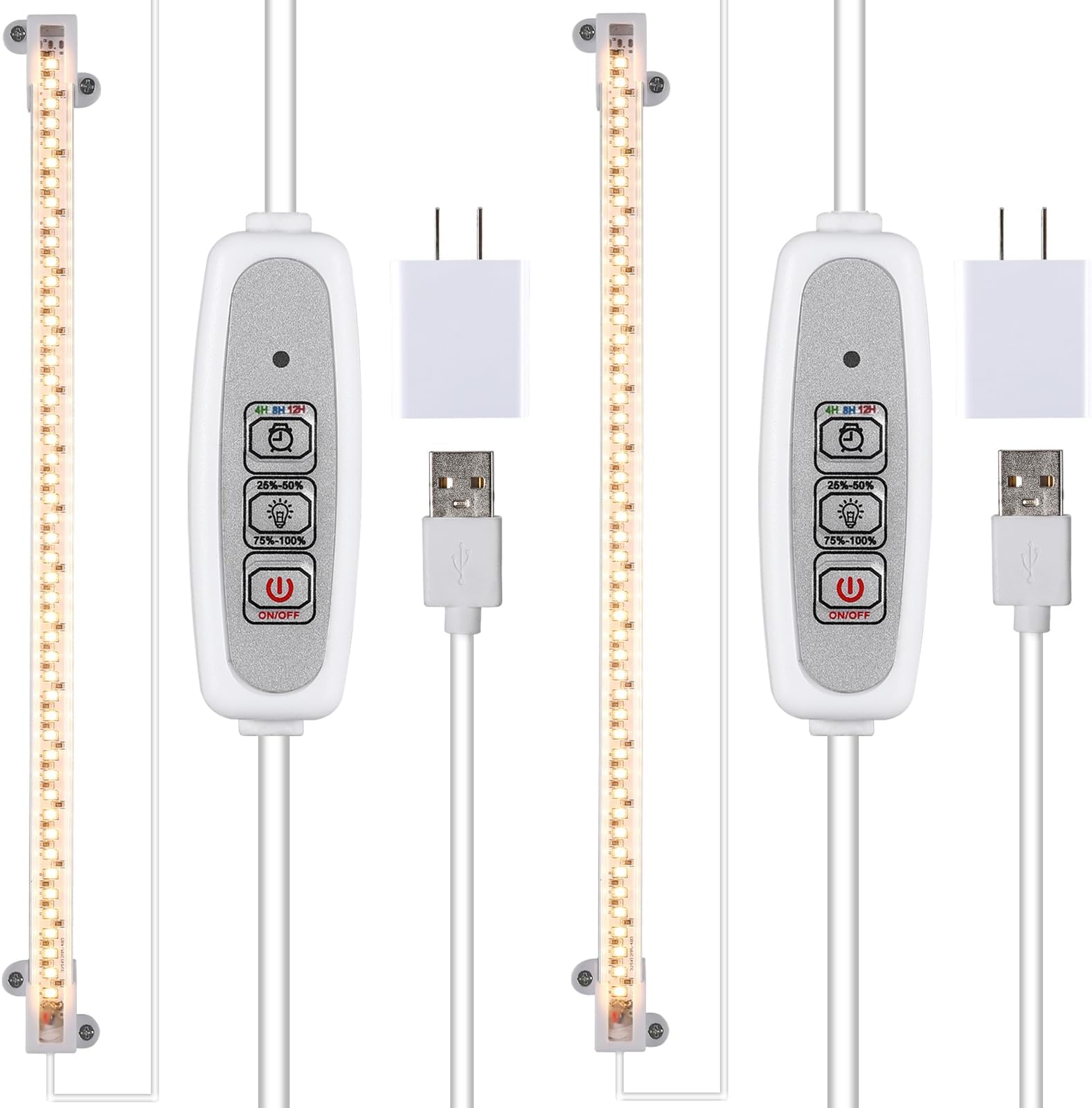 RWNTAO One Strip Growing lamp 2-Pack, Full Spectrum LED Grow Light Strips for Indoor Plants with Auto ON/Off Timer & 4 Dimmable Levels for Green House Hydroponics Succulent (One Head 2 Pack)