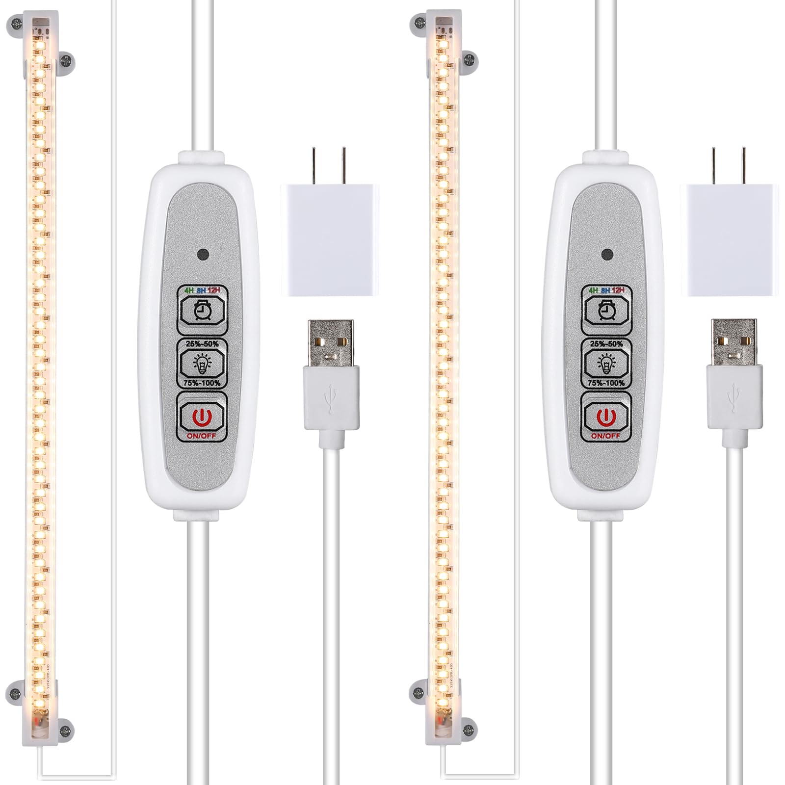 One Strip Growing lamp 2-Pack, Full Spectrum LED Grow Light Strips for Indoor Plants with Auto ON/Off Timer & 4 Dimmable Levels for Green House Hydroponics Succulent (One Head 2 Pack)