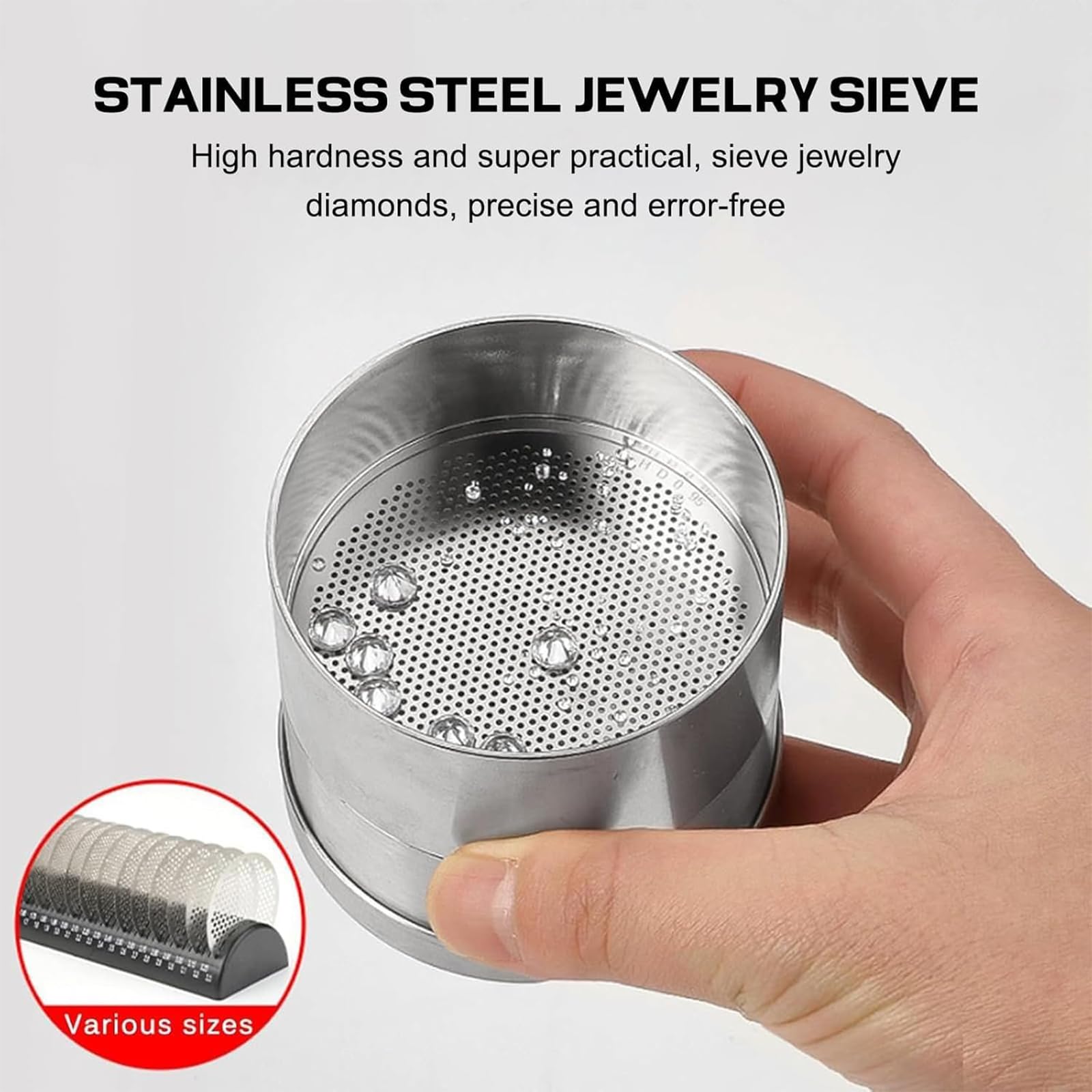 Zestaw Sit Do Sortowania Diamentów, Sitko Ze Stali Nierdzewnej 48/65/80 mm Do Sortowania I Pomiaru Kamieni Szlachetnych Z Ramką, Precyzyjne Narzędzie Do Klasyfikacji Diamentów, Kamieni Szlachetn 65mm