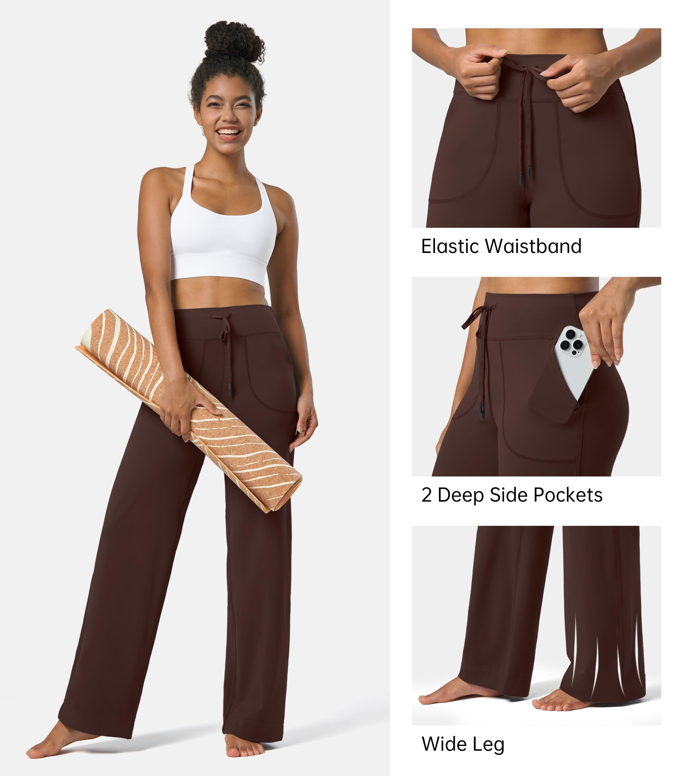 Willit Pantalones de yoga de pierna ancha para mujer, con bolsillos, cintura alta, elásticos, casuales, cómodos, de 73,6 cm y 78,7 cm