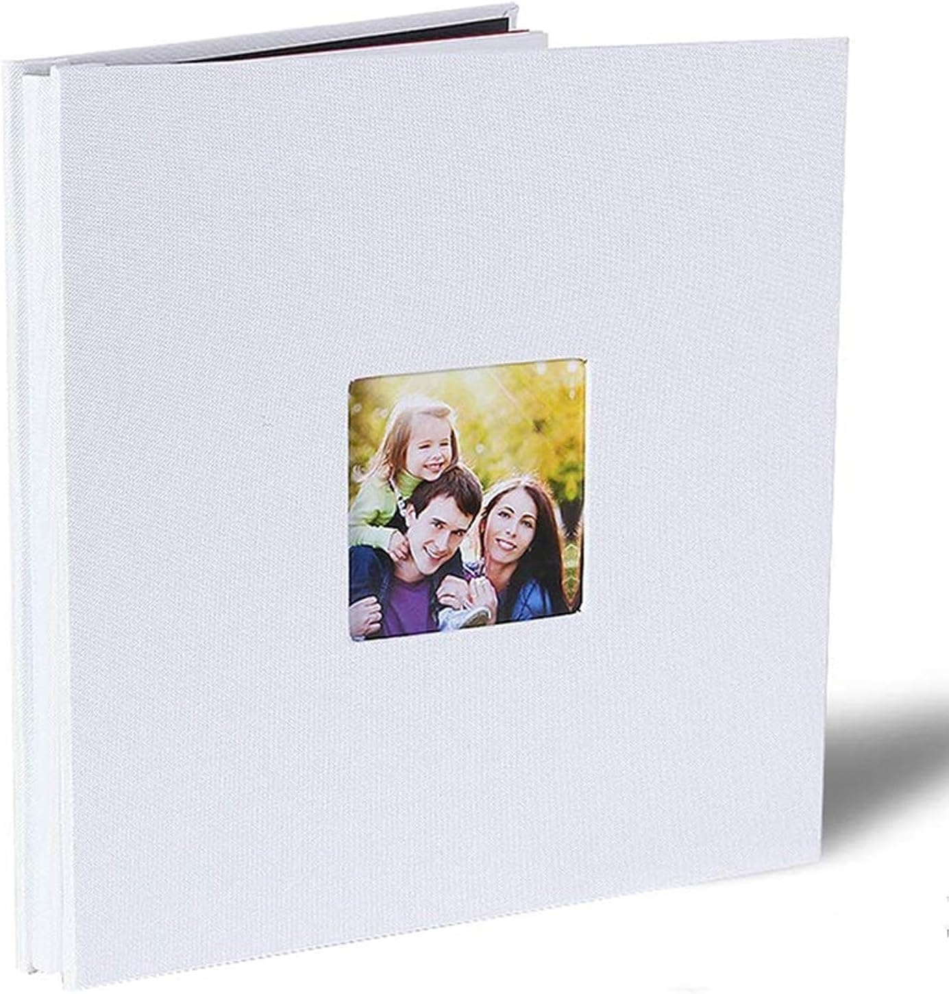 Large Photo Album Scrapbook with Window, Linen Self Adhesive Scrap Book, Wedding Anniversary Birthday Valentines Day, 28cm x 27cm Vintage Blank Pages Memory Book (white) x 2 decorative stickers