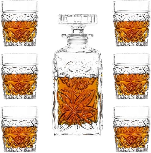 Miniatura 2 de Amlong Crystal Juego de decantador y cristal con diseño de flores, 7 piezas