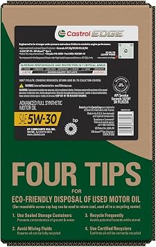 Castrol EDGE 5W-30 Advanced Full Synthetic Motor Oil, 6 Quarts EcoPack