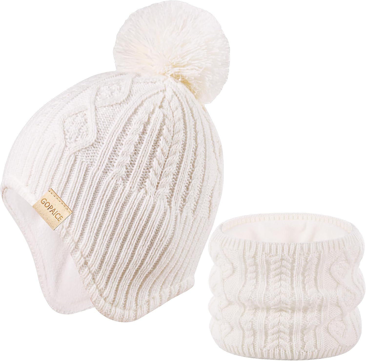 Kids Winter Beanie Hat and Scarf Set with Pom Pom for Girls, Children's Thick Ski Cap with Earflap Fleece Lined Hat 3-9 Years